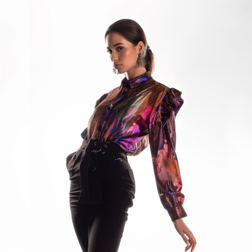 Iridescent Aura Ruffled Blouse