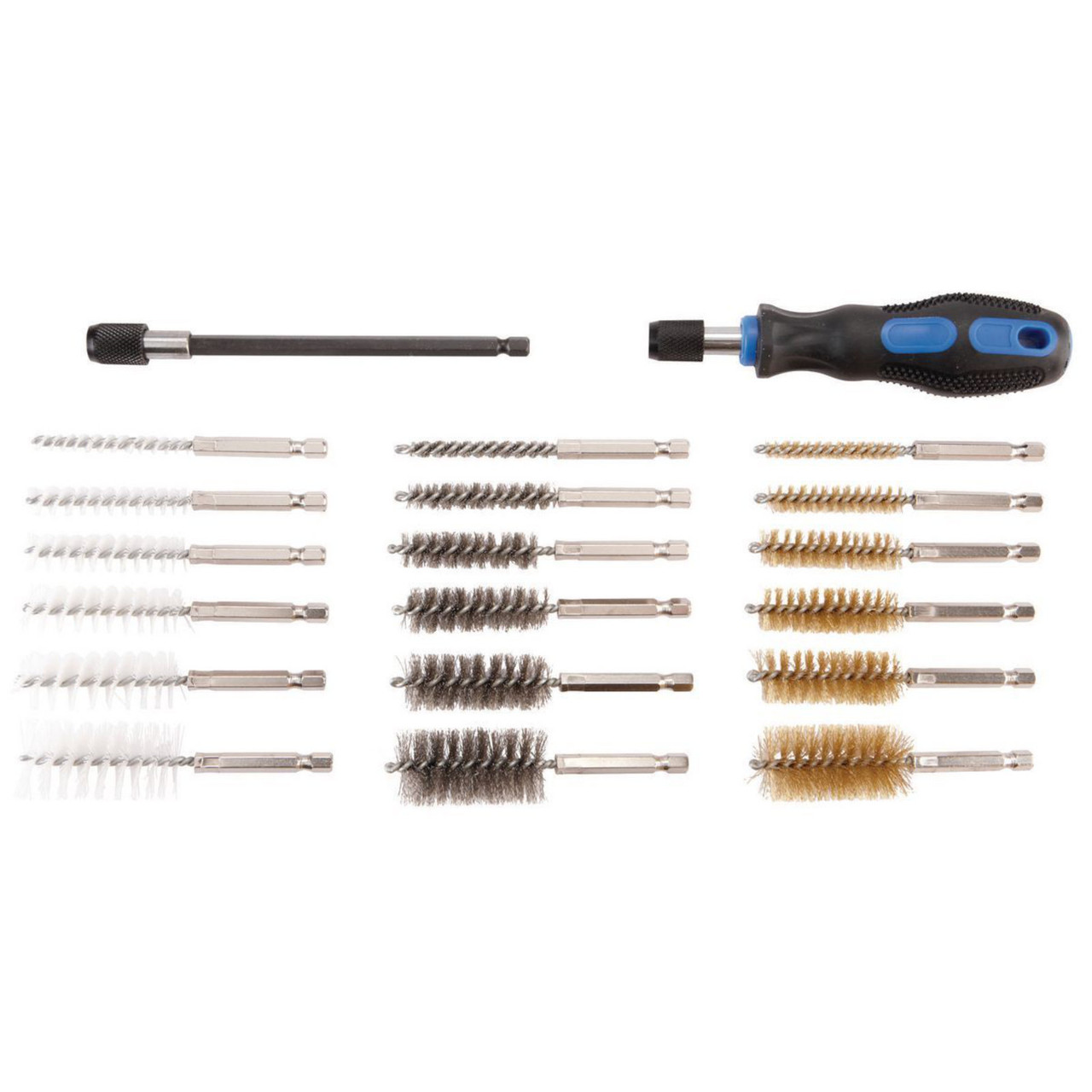 20pc Nylon, Brass, Stainless Steel Bore Cleaning 1/4" Drive Brush Set