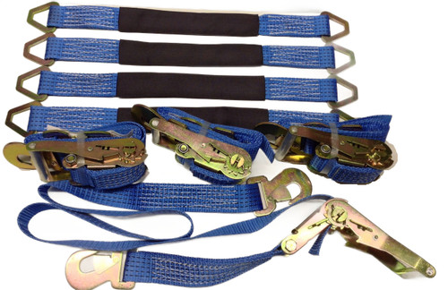 4 Axle Straps Car Hauler Trailer Auto Tie Down 4 Ratchet Straps Tow Kit  Blue