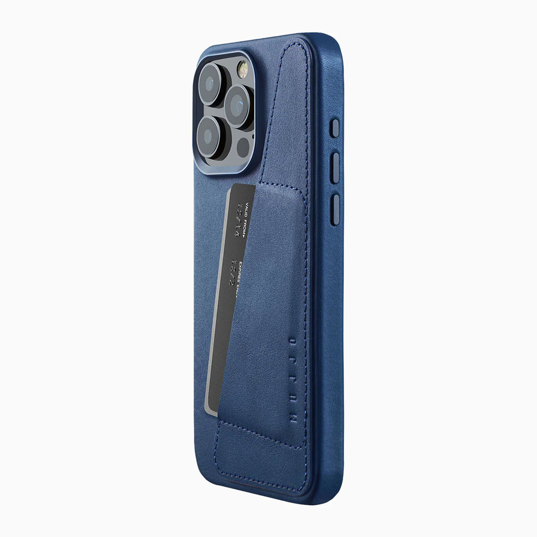 Mujjo Full Leather Wallet Case for iPhone 15 Pro Max Monaco Blue