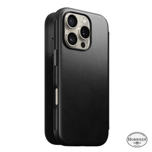 Nomad Modern Horween Leather Folio Case iPhone 16 Pro - Black
