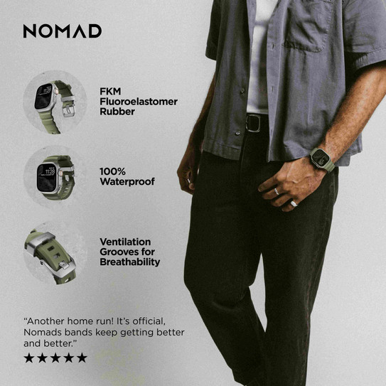 Nomad Rocky Point Band Apple Watch 46/49 mm - Forest Green/Natural Titanium Hardware