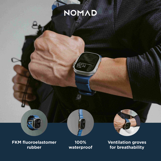 Nomad Rocky Point Band Apple Watch 46/49 mm - Atlantic Blue/Natural Titanium Hardware