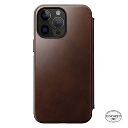 Nomad Modern Horween Leather Folio Case iPhone 14 Pro Max - Brown