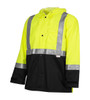 Reflective Apparel 403ETLB Safety Rain Hi Vis Jacket with Hood, Uniform, Waterproof, Reflective, 1 Chest Pocket, 100% Polyester, 100% Nylon, Lime Green/Black