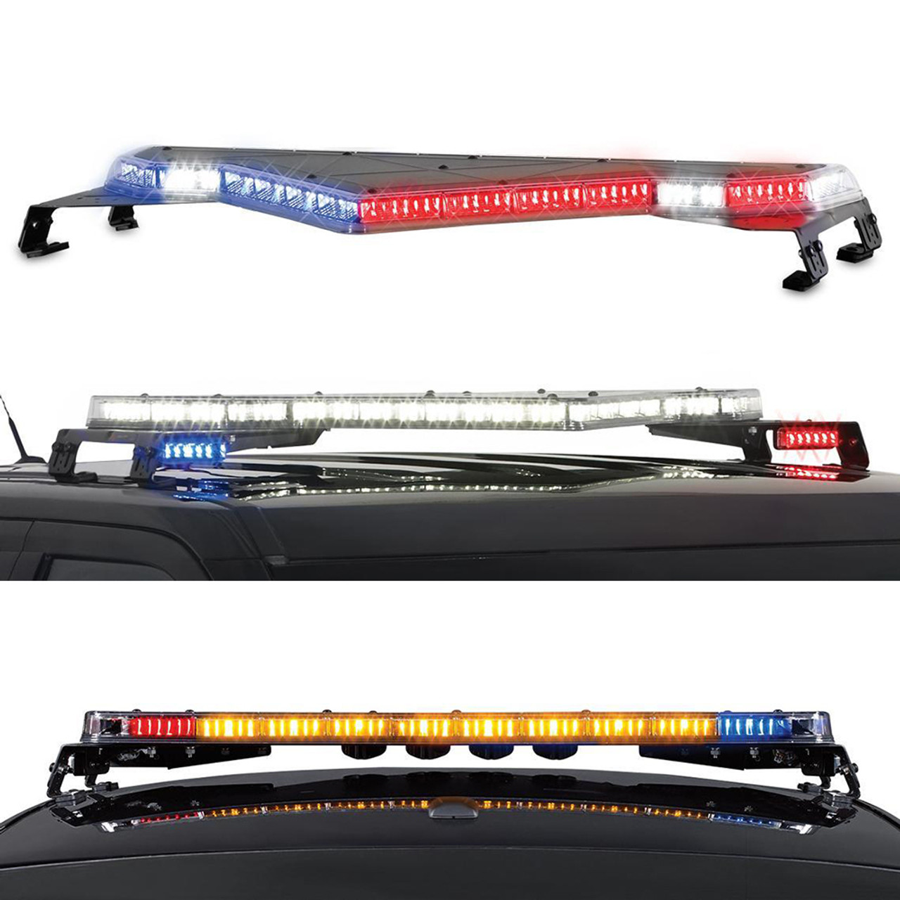 Federal Signal Valor LED Light Bar Dual Color with Full Flood and Traffic Advisor, RED/WHITE-BLUE/WHITE FRONT - RED/AMBER-BLUE/AMBER REAR, with or without interface module, 44 inch - CLOSEOUT PRICING WHILE SUPPLIES LAST.