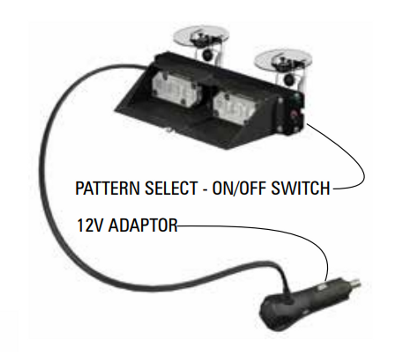 SoundOff Signal UltraLITE Plus 2 Module Interior Warning LED light stick, 12v Cigar Plug, Suction Cup Mount & Universal Headliner Brackets (pair), EL3PH02A0*