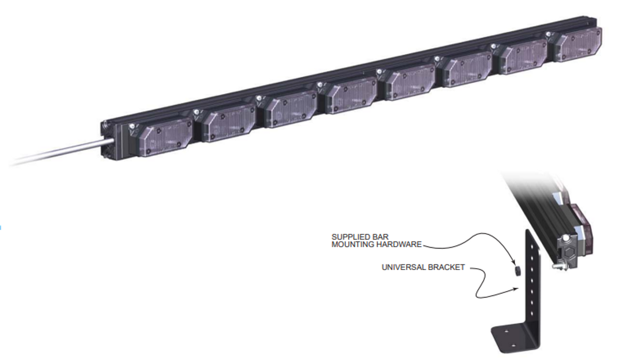 SoundOff Signal UltraLITE PLUS 8 Module Interior Windshield Mount Light Stick w/ Single Warning Ends (ends flash independently of the amber), Universal L-Brackets & 14 foot cable, EL3PH08B10*