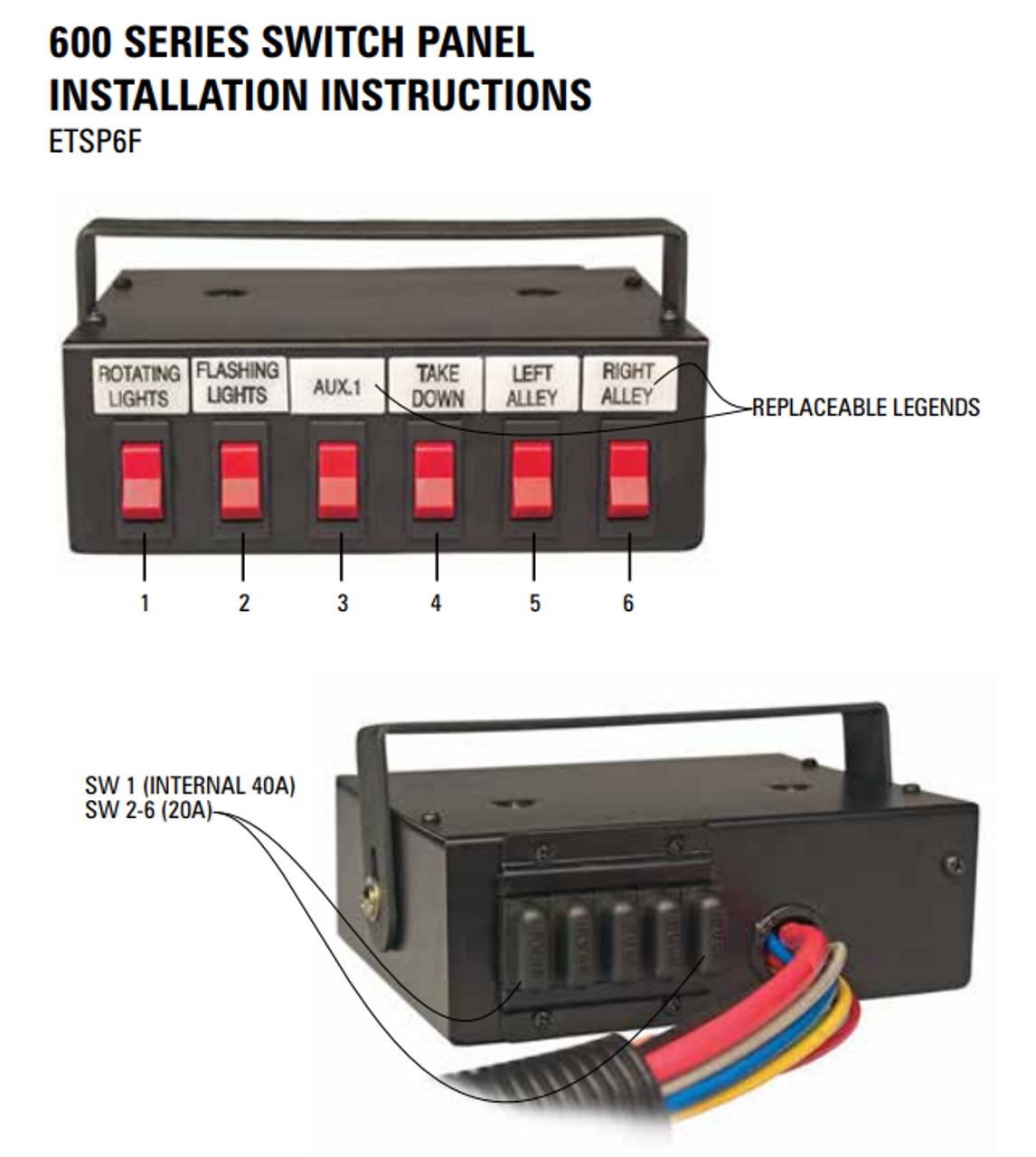 SoundOff Signal ETSP6F - 600 Series Switch w/ 6 Functions: 6 Rocker Switches, includes Universal Bail Bracket - 12v