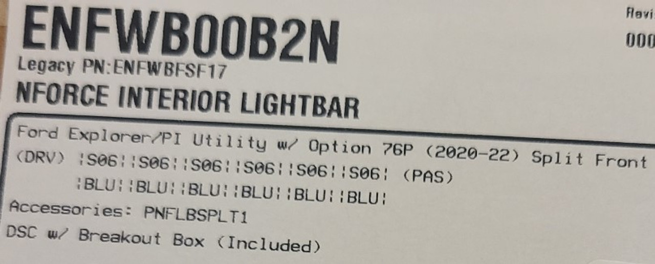 SoundOff  nForce Interior Front Facing LED Light Bar, Single Color per lighthead, BLUE, 2020-2023 Ford Interceptor Utility w/ option 76P, ENFWB00B2N