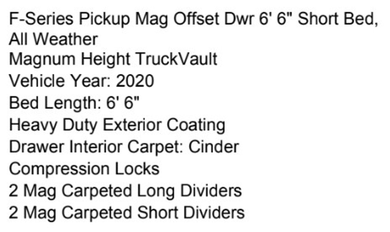 TruckVault 2020 Ford F-Series Pickup Storage Unit, 2 Drawer, 10 inches drawer height, T-FDFSEMO-15S-PW