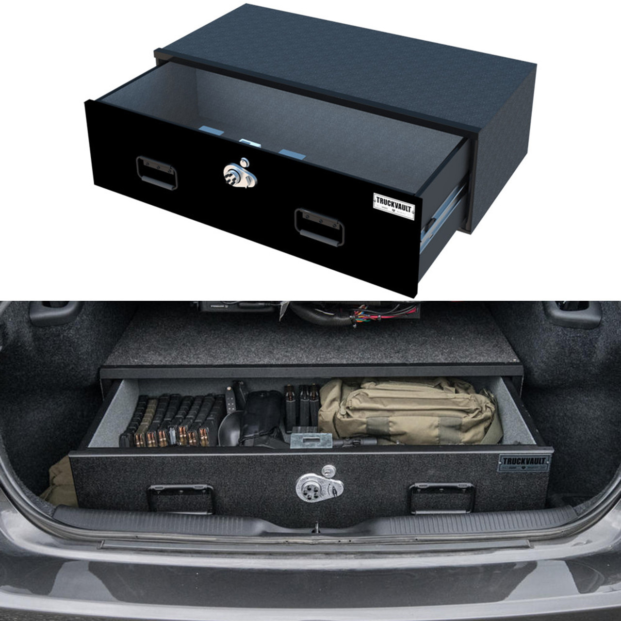 TruckVault Dodge Charger Drawer Storage Unit, 1 Drawer, Choose 10 inches Height, Includes Simplex Combo Lock, Measurements: 37"W x 21"D x 10"H, N-DGCHRN1-06N-HG