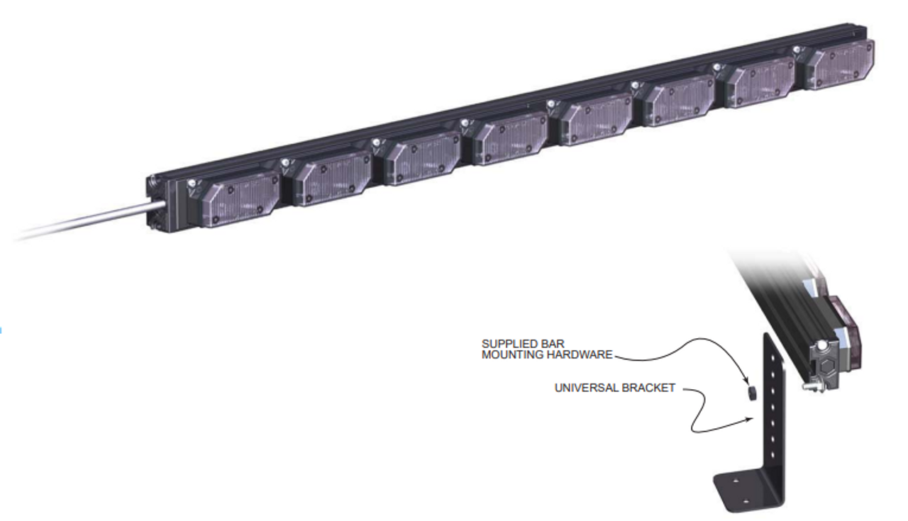 SoundOff Signal UltraLITE PLUS 8 Module Interior Windshield Mount Light Stick w/ Single Color A/W/A/W/A/W/A/W, Universal L-Brackets & 14 foot cable, EL3PU0011D