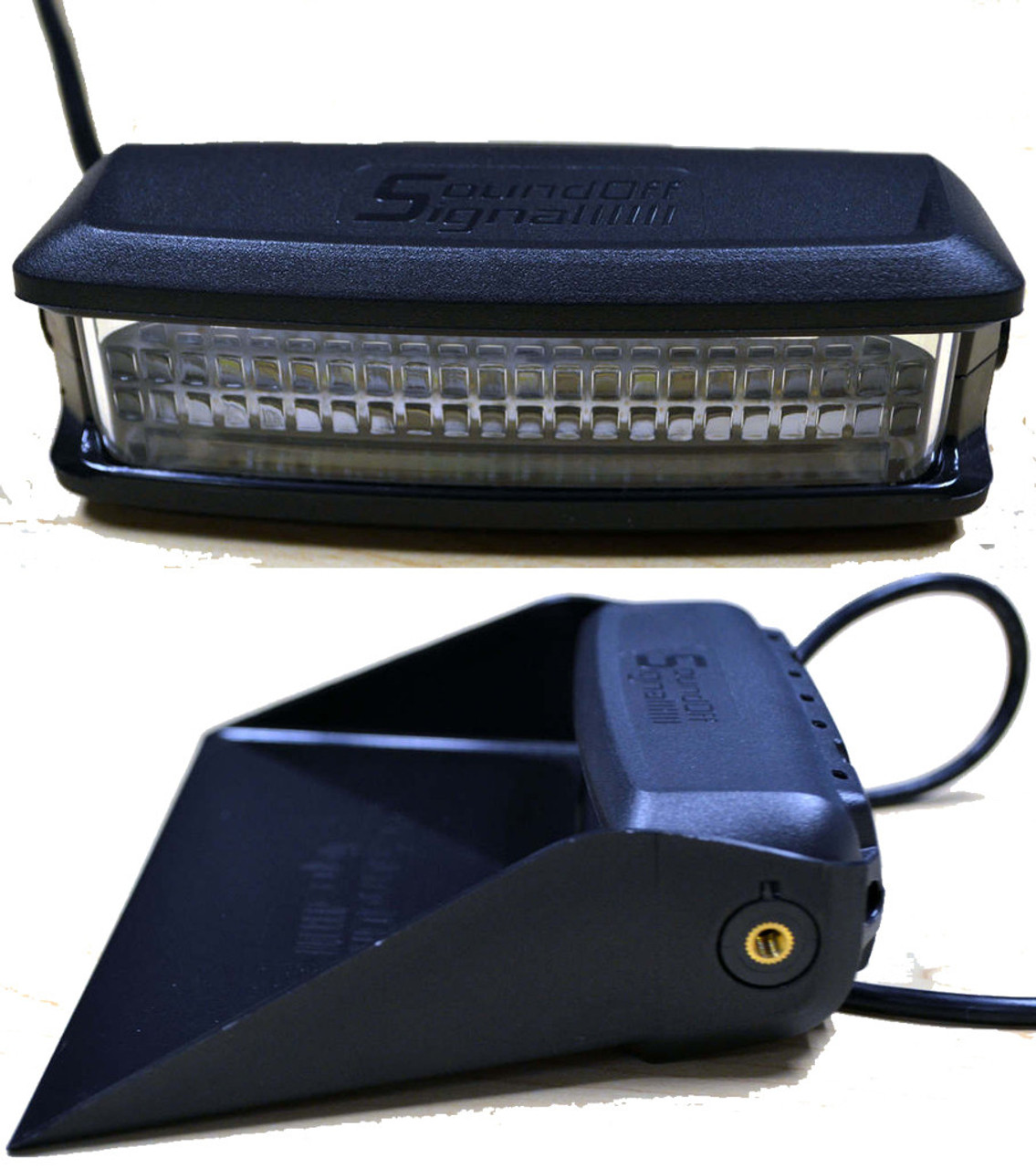 Soundoff nFORCE Dash Deck Windshield 12 LED Light, includes mounting bracket, Detachable Shroud, Dual Color per light head Blue/White, Hard-wire, ENFS800ZT-E