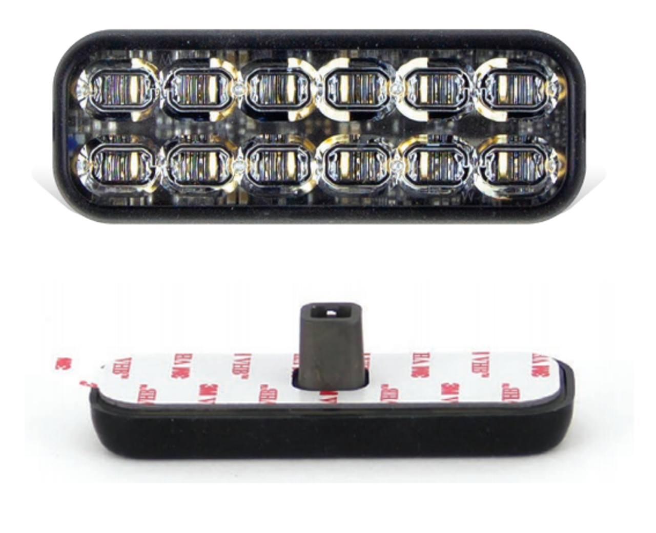 SoundOff Signal mPOWER Fascia 4 x 2 inch LED Light Head, Double, Stacked, 36-LED (3 colors) per head, RED/AMBER/WHITE, Silicone housing, Quick (Surface or Flush), EMPSA08RM-5 (Same as EMPSA05BU-5)