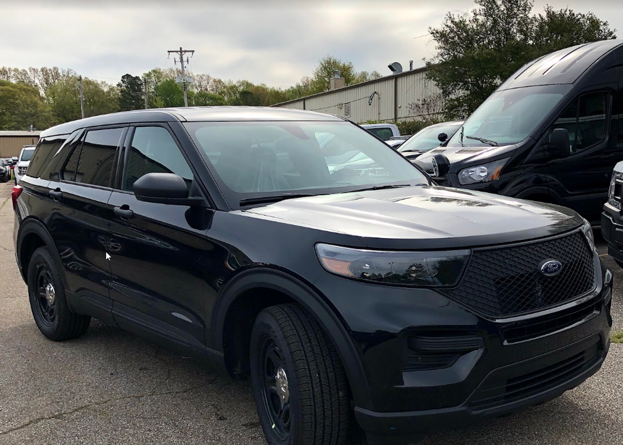 New 2023 Black Ford Explorer PPV Police Interceptor Utility SUV AWD (includes Rear Air), ready to be built as a Marked Patrol Package (Emergency Lighting, Siren, Partition, Window Barriers, etc.), + Delivery, EXPMBDUV1