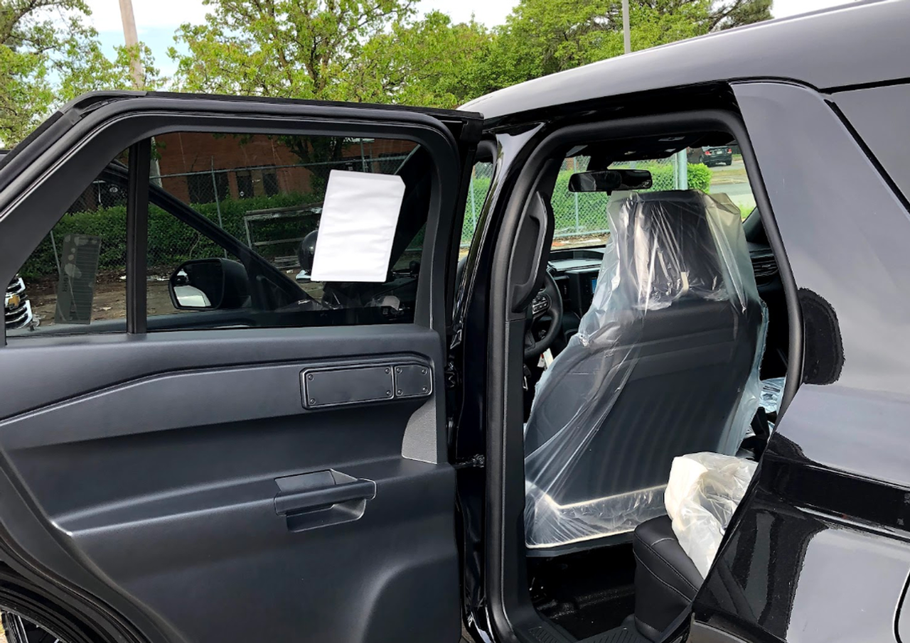 New 2023 Black Ford Explorer PPV Police Interceptor Utility SUV AWD (includes Rear Air), ready to be built as a Marked Patrol Package (Emergency Lighting, Siren, Partition, Window Barriers, etc.), + Delivery, EXPMBDUV1