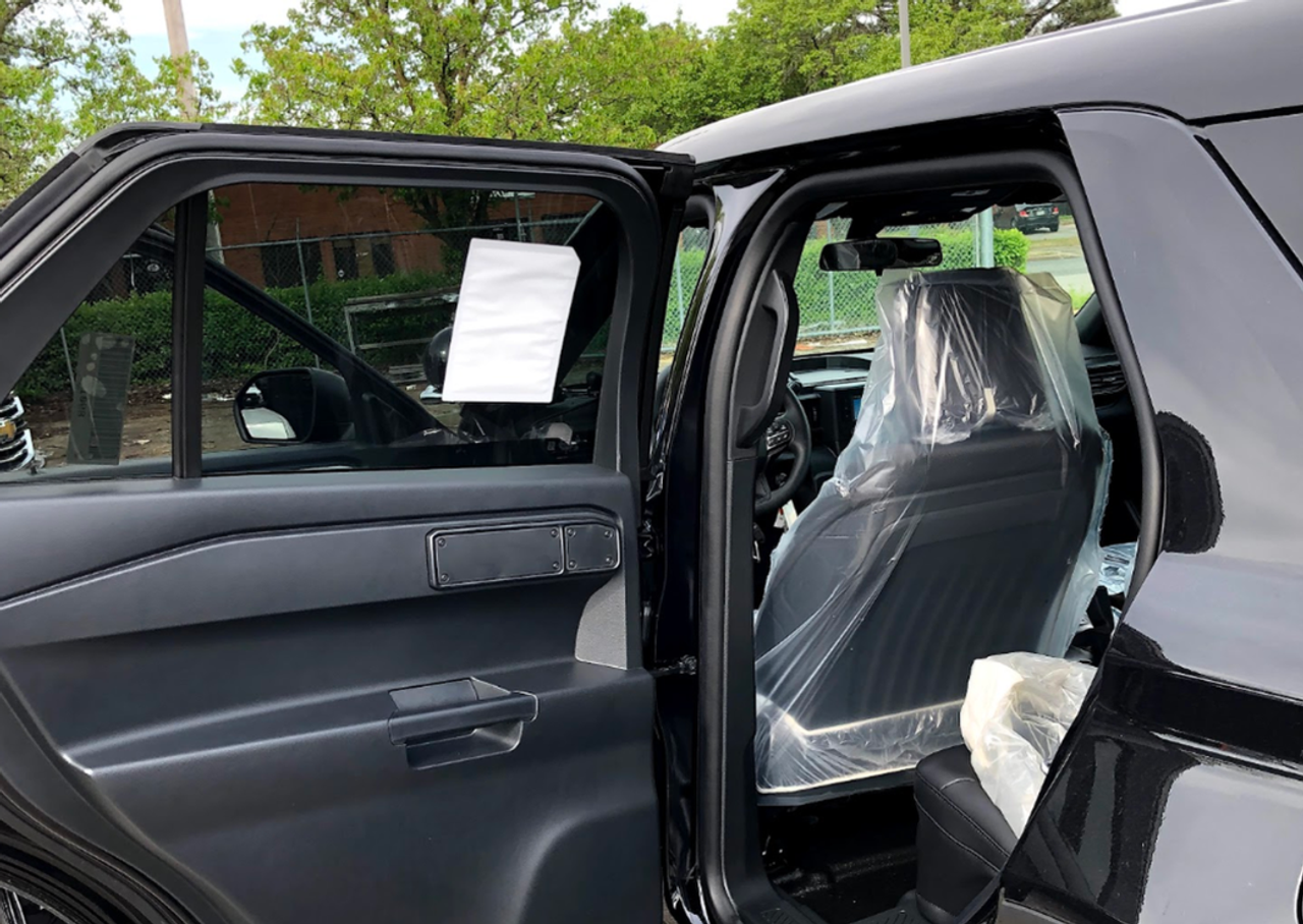 New 2023 Black Ford Explorer PPV Police Interceptor Utility SUV AWD (includes Rear Air), ready to be built as a Marked Patrol Package (Emergency Lighting, Siren, Partition, Window Barriers, etc.), + Delivery, TK23FPIU-MP-BLK