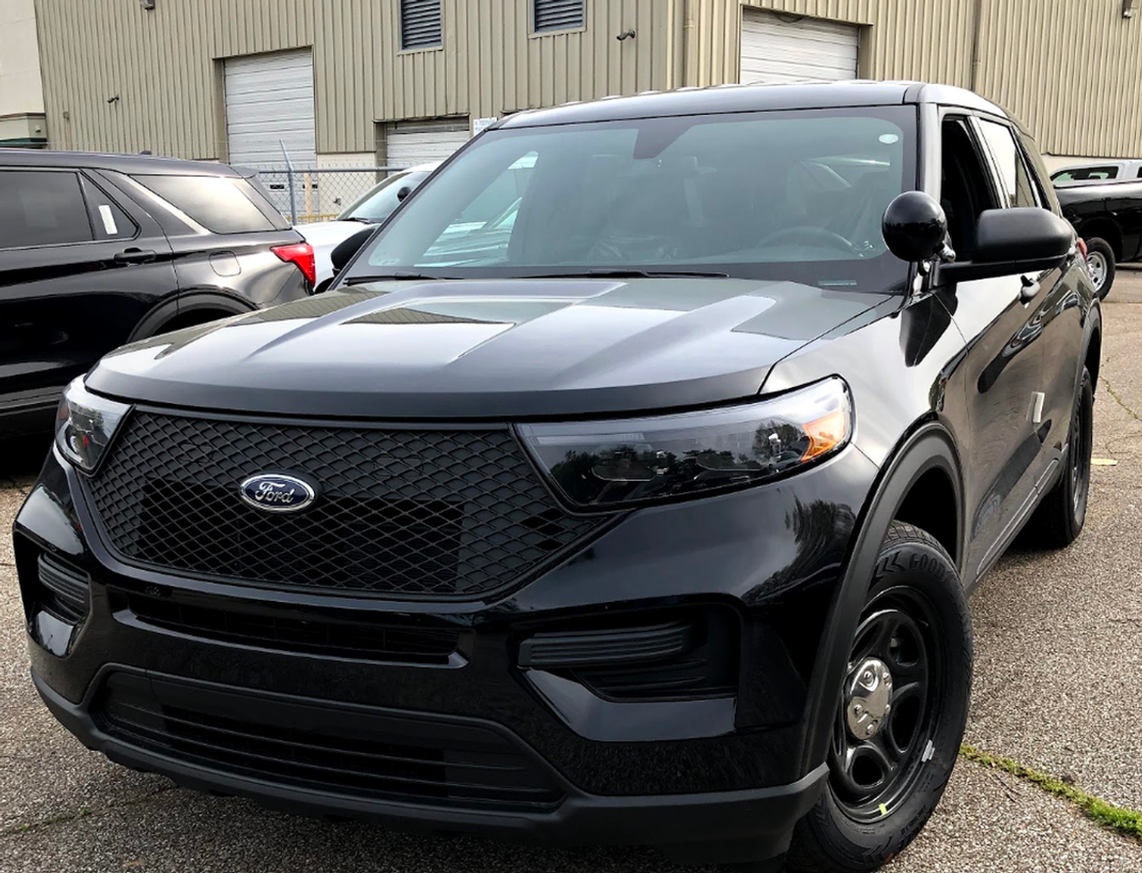 New 2023 Black Ford Explorer PPV Police Interceptor Utility SUV AWD (includes Rear Air), ready to be built as a Marked Patrol Package (Emergency Lighting, Siren, Partition, Window Barriers, etc.), + Delivery, EXPMBDUV3