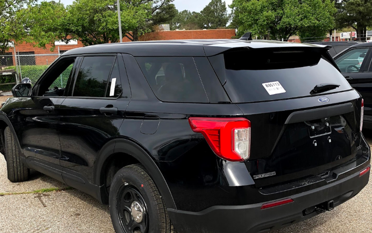 New 2023 Black Ford Explorer PPV Police Interceptor Utility SUV AWD (includes Rear Air), ready to be built as a Marked Patrol Package (Emergency Lighting, Siren, Partition, Window Barriers, etc.), + Delivery, TK23FPIU-MP-BLK6