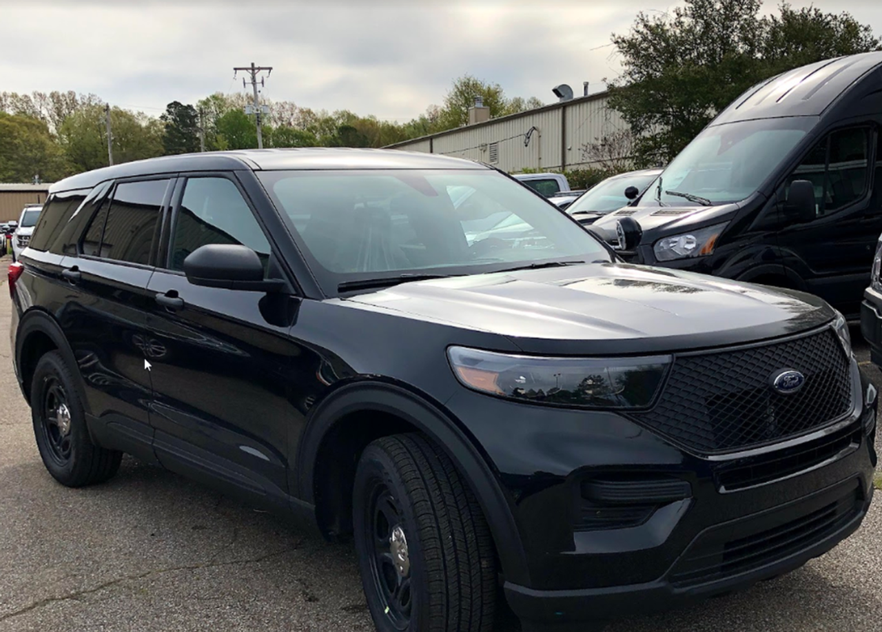 New 2023 Black Ford Explorer PPV Police Interceptor Utility SUV AWD (includes Rear Air), ready to be built as a Marked Patrol Package (Emergency Lighting, Siren, Partition, Window Barriers, etc.), + Delivery, TK23FPIU-MP-BLK6