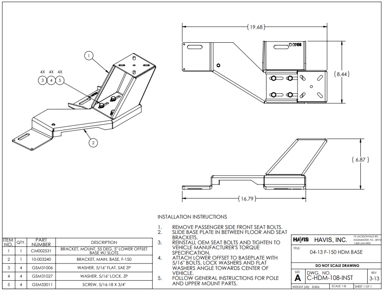 Havis PKG-PSM-308 Premium Pedestal Mount Package, Ford F-150 2004-14