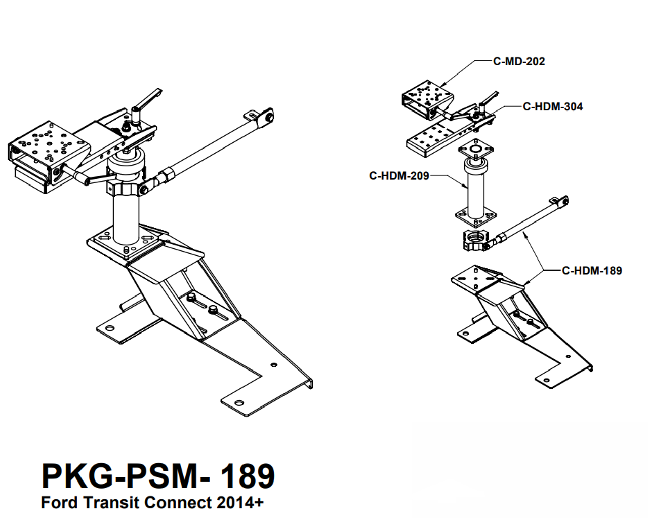 Havis PKG-PSM-189 Standard Pedestal Mount Package, Ford Transit Connect 2014-23