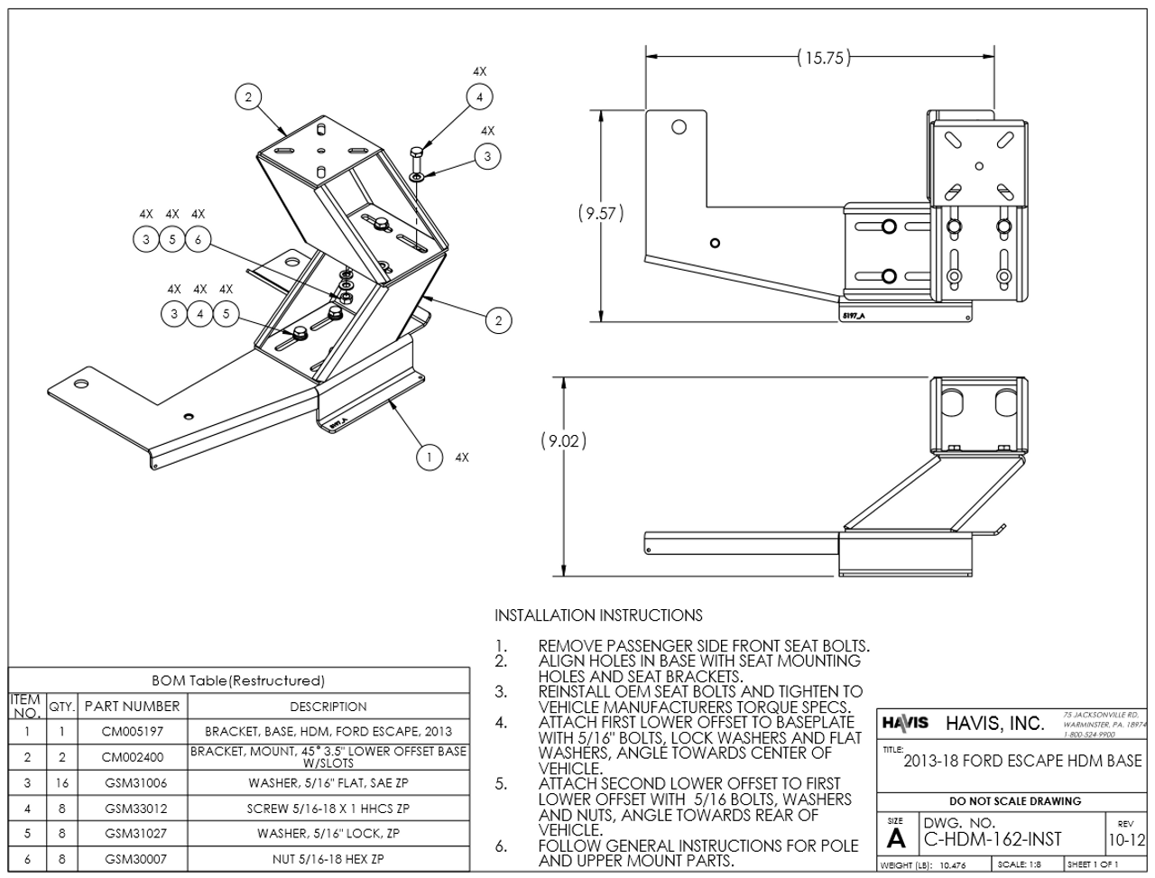 Havis PKG-PSM-362 Premium Passenger Side Mount Package, Ford Escape 2013-19