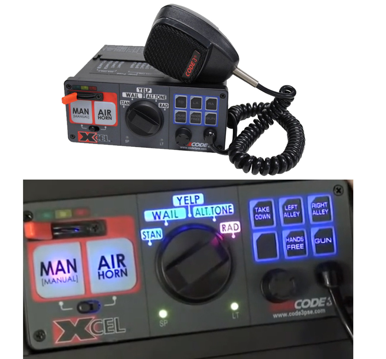 Code-3 Xcel 3492L6S Siren and Light Controls, 12V, Hard-wired Microphone, Programmable