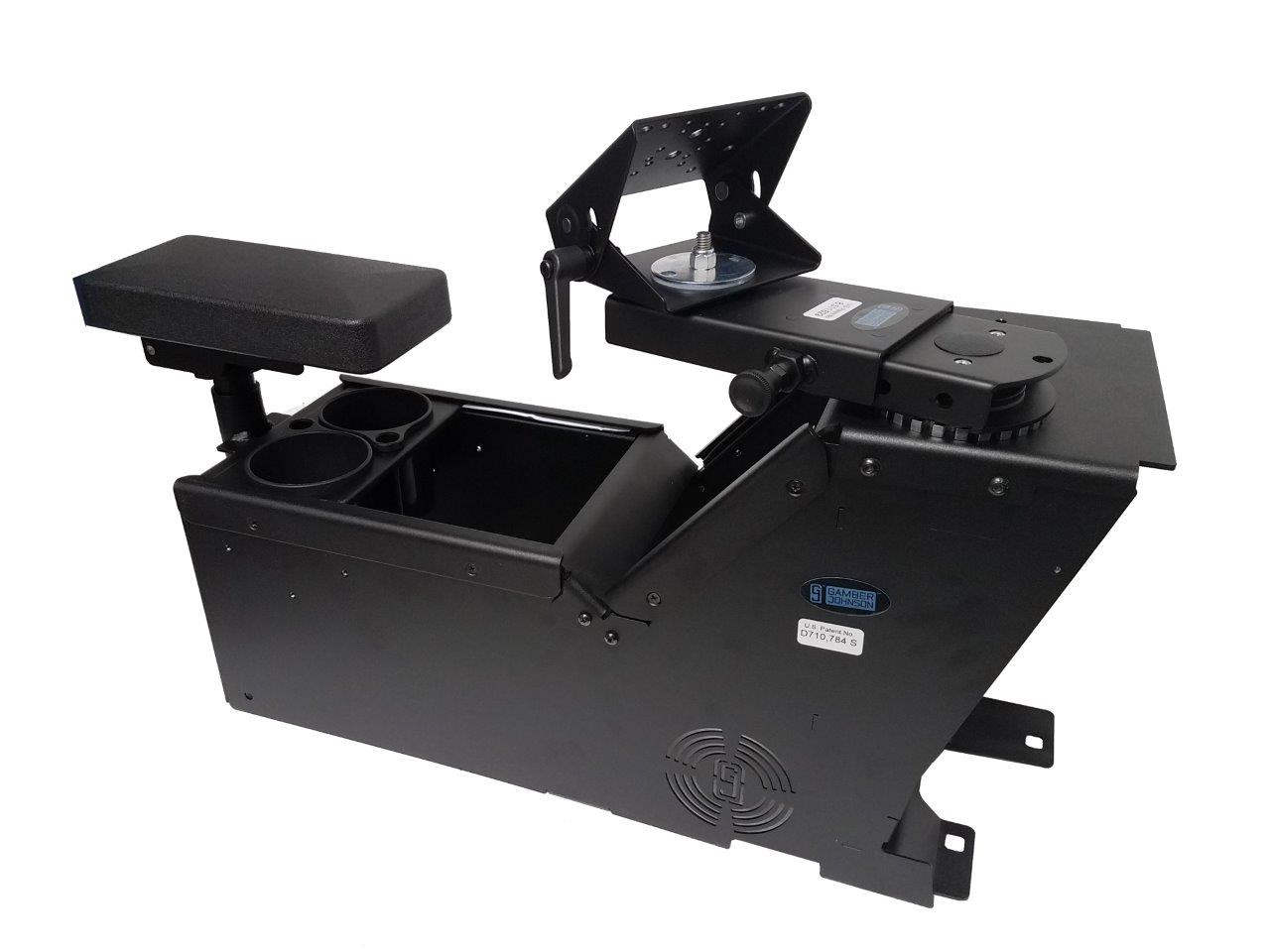Gamber Johnson 7170-0166-04 Ford PI Utility, 2013-2019, console box with cup holder, armrest and Mongoose motion attachment kit, includes faceplates and filler panels