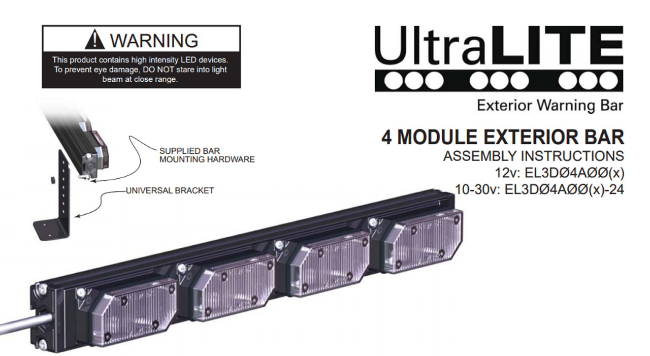 SoundOff EL3PD04A00 UltraLITE Plus 4 Module Exterior Warning LED light stick, includes L-brackets and 14 ft cord