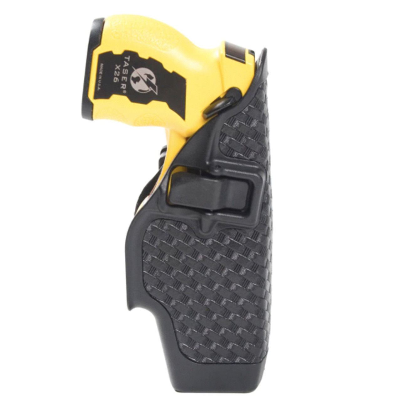 BLACKHAWK 44H015 TASER X-26 LEVEL 2 DUTY HOLSTER, Automatically engages the safety when re-holstering, Rigid holster body delivers improved retention, Protects cartridge in holster