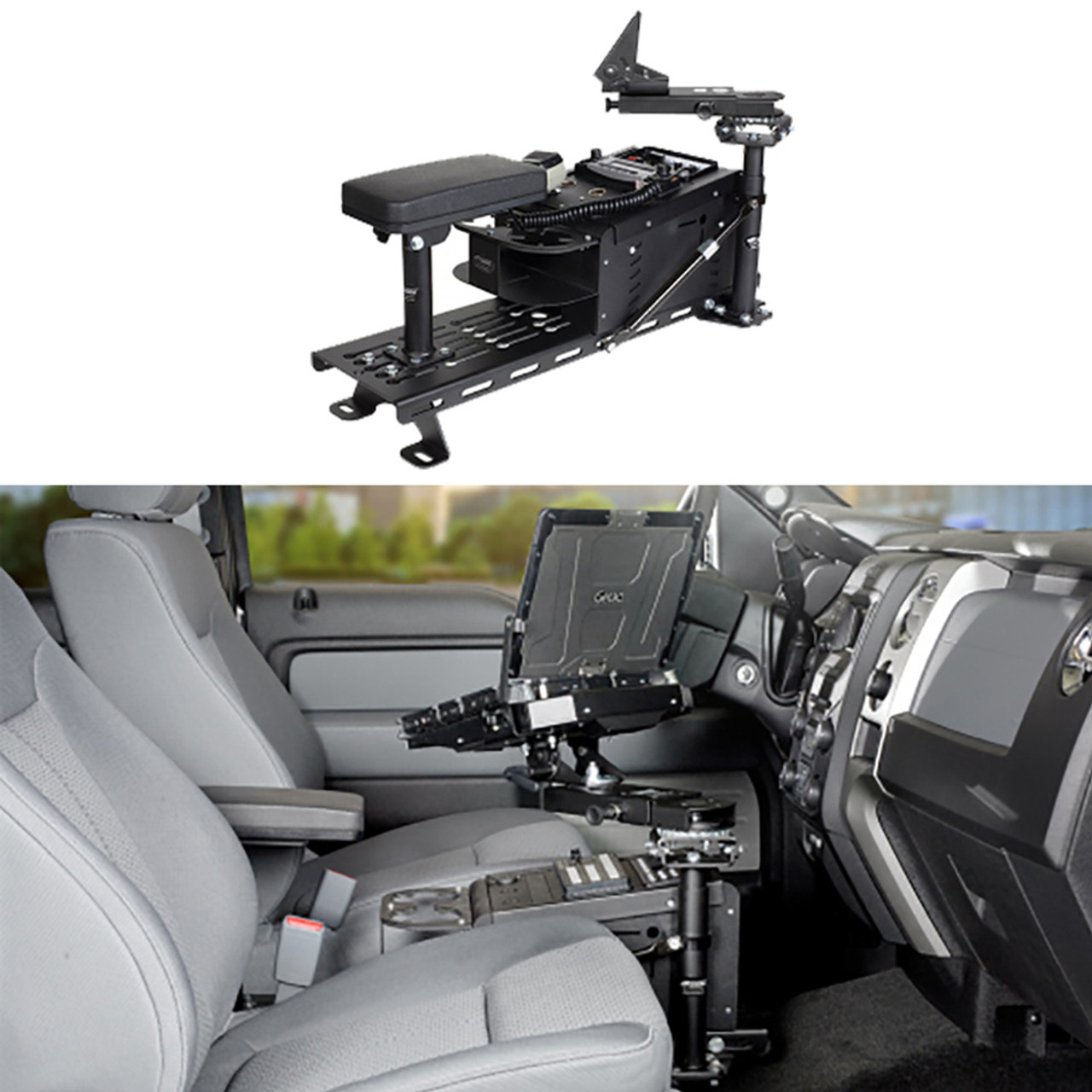 Laptop, Tablet, Keyboard Mount Kit for Ford F150 MCS Floorplate Mounted by Gamber Johnson