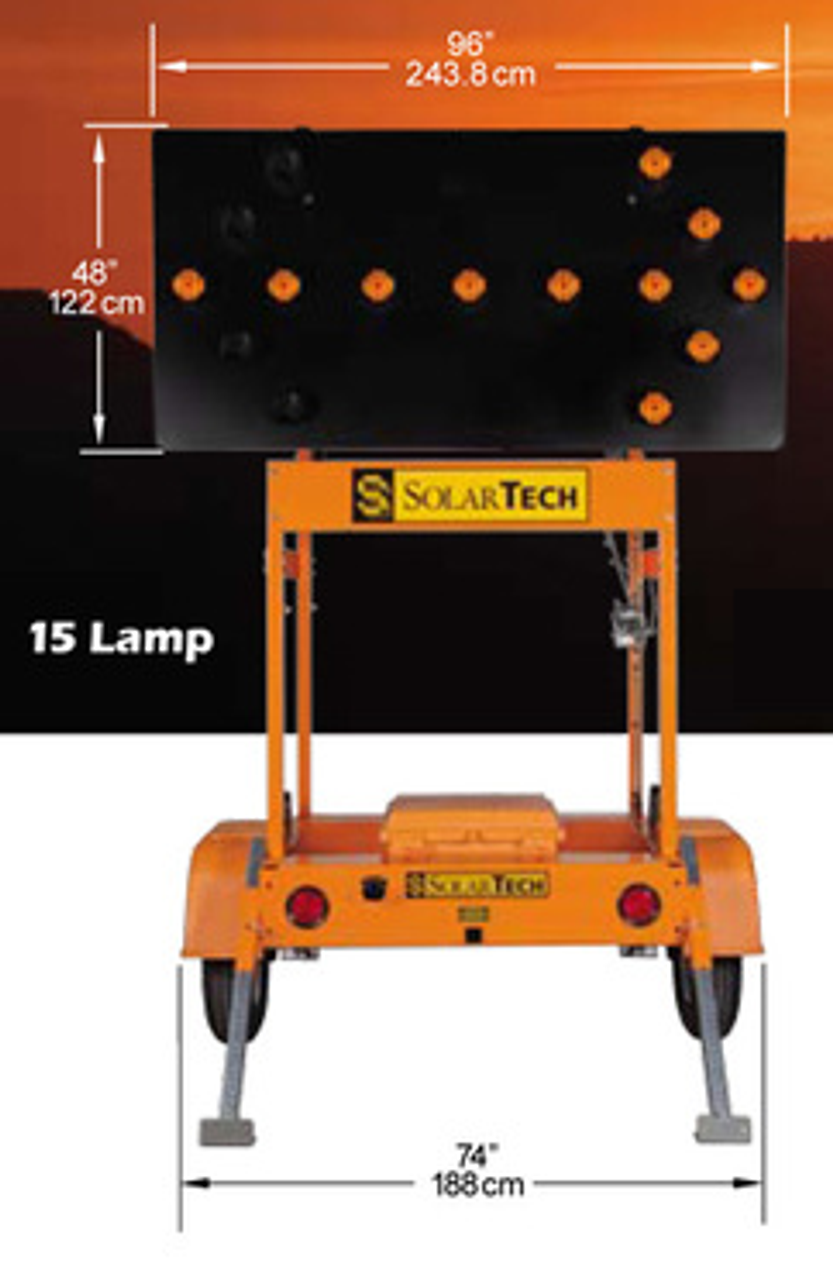 Solar Powered Arrow Board Trailer Traffic Advisor Panel 15 LED Lamp by SolarTech