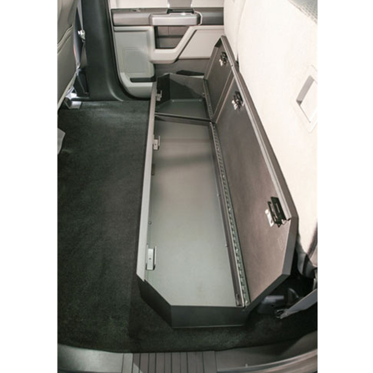 Tuffy Security 316-01 Ford F-Series SuperCrew 2015+ Under Rear Seat Lockbox, 56x13x8,  Weather Resistant, Welded 16 Gauge steel construction, Durable texture powder coat finish