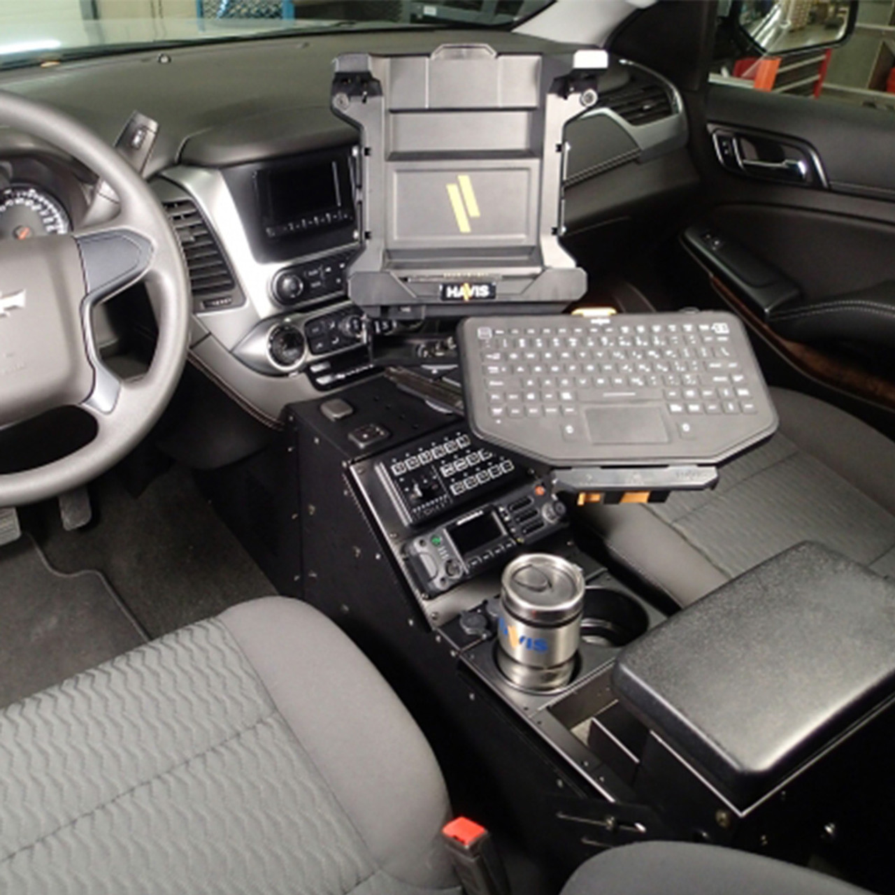 Havis C-VS-0812-TAH-1 20 Inch Vehicle Specific Console for 2015-2020 Chevy Tahoe Law Enforcement Pursuit Vehicle & 2015-2020 Chevy Suburban, includes faceplates and filler panels