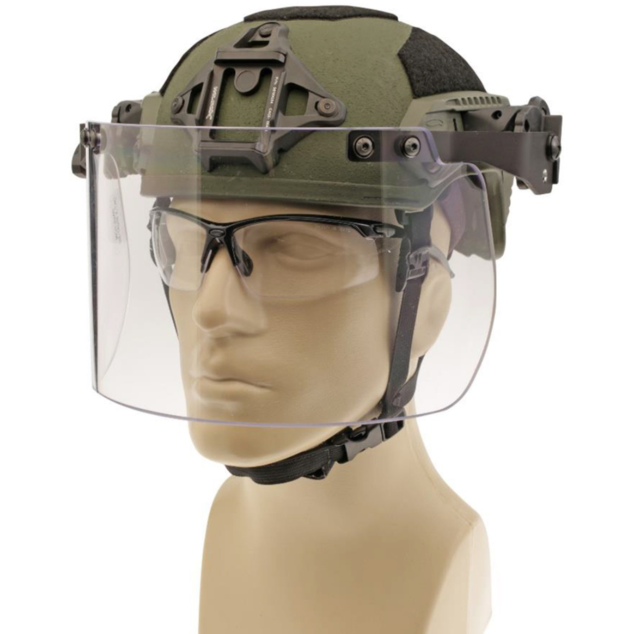 Paulson DK7-H.150-RU Field mount Tactical Face Shield system designed to fit United Shield International ballistic helmets with side rails. Helmet not included. Shield length 6", thickness 0.150"