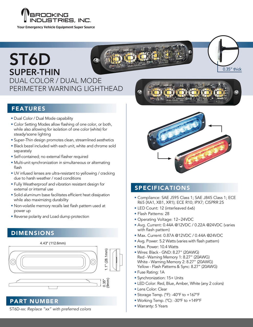 CLOSE OUT - Brooking Industries - ST6D - Dual Color / Dual Mode Perimeter Warning Lighthead