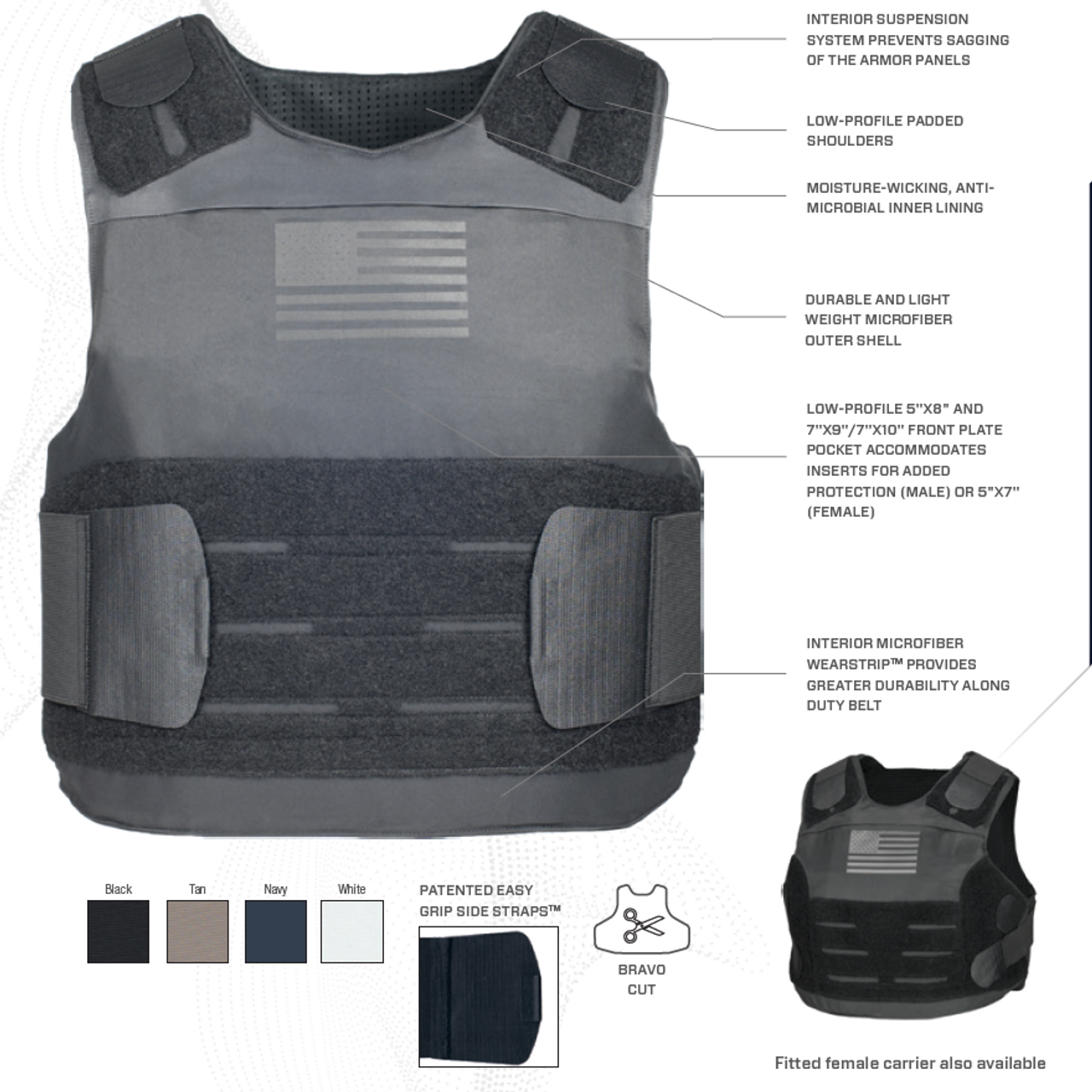Armor Express American Revolution Men's Concealable Ballistic Body Armor Carrier, Choose Carrier only or Carrier and Panels (Soft Armor), NIJ Certified - Level 2, or Level 3A Threat Level - Interior suspension helps prevent sagging of armor