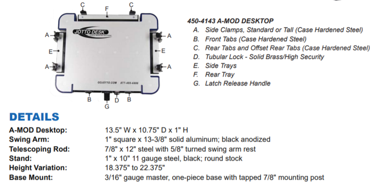 Jotto-Desk 2020-2021 Ford Law Enforcement Interceptor PI Utility A-MOD Laptop Computer Stand and Mount, 425-5010/4143