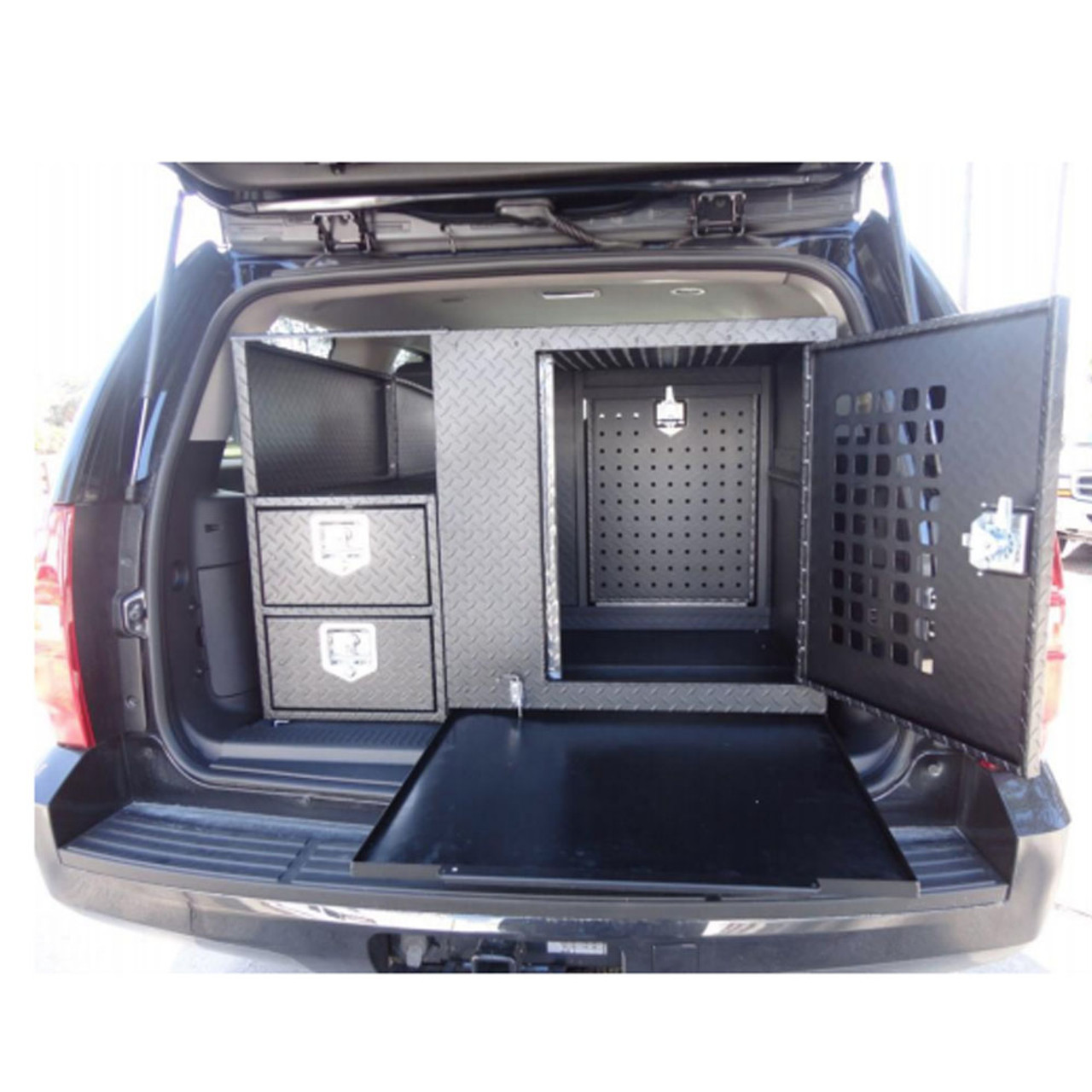 American Aluminum Chevy Tahoe K9 Transport Box and Storage Drawers Combo, includes Pull-Out Wash Pan, 1 compartment, 2 drawers, 45x34x31