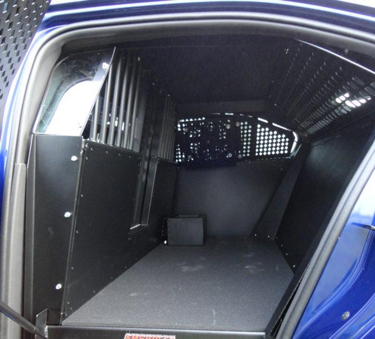 American Aluminum Ford Interceptor Sedan (Taurus) EZ Rider K9 Law Enforcement Dog Car Kennel Transport System, Insert, Black or Aluminum Finish, includes rubber mat, door panels, and window guards, 2013-2019