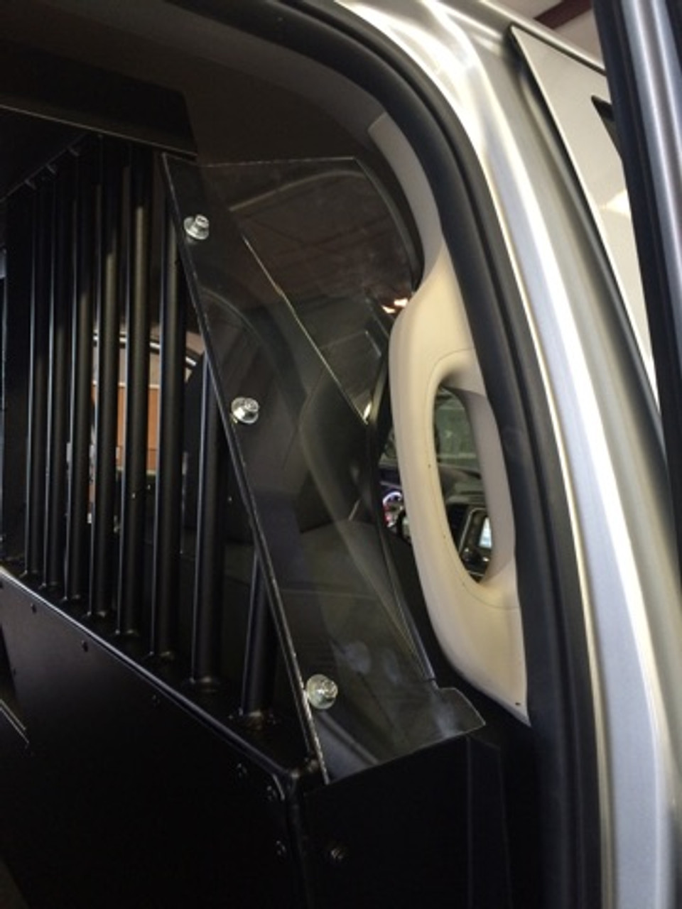 American Aluminum Dodge Ram Crew Cab 2015-2019 EZ Rider Law Enforcement K9 Kennel Transport System, Insert, Black or Aluminum Finish, includes rubber mat, door panels, and window guards