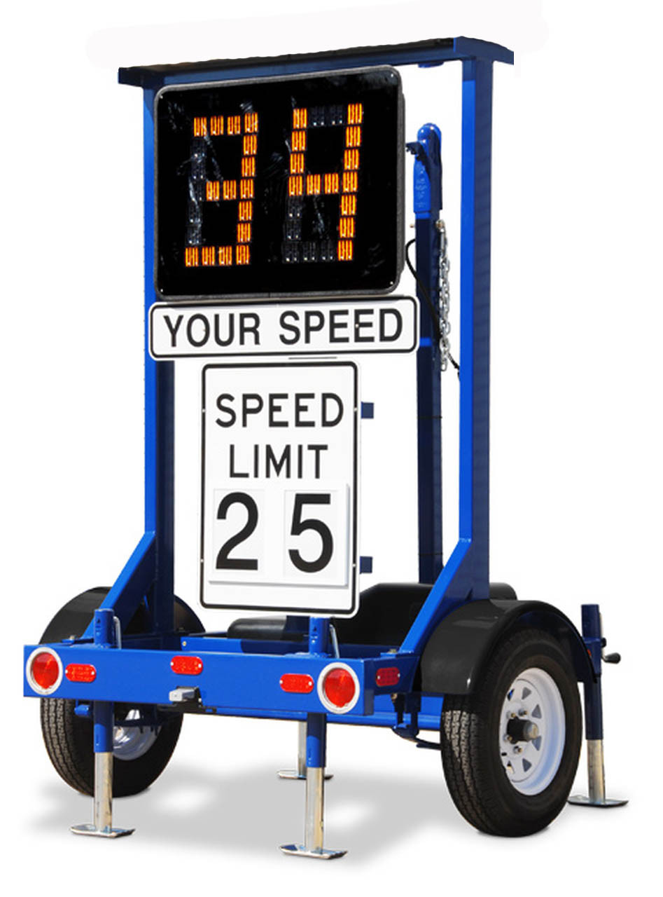 Stalker Speed Awareness Monitor (SAM) Radar Trailer, easily portable, includes Traffic Data Analyst, Hand-held controller, K-Band Doppler Radar, Amber LED Characters, 4D Deep Cycle 12-Volt Batteries, and Rugged trailer platform