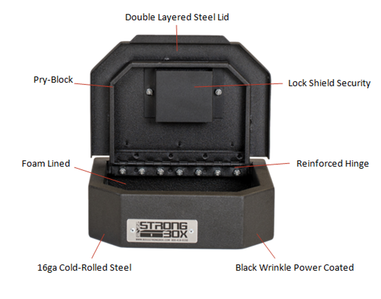 BOSS StrongBox 7409 Universal Vehicle Pistol Safe Box, Key Lock, Handgun Storage, 10x8x3, includes foam lining