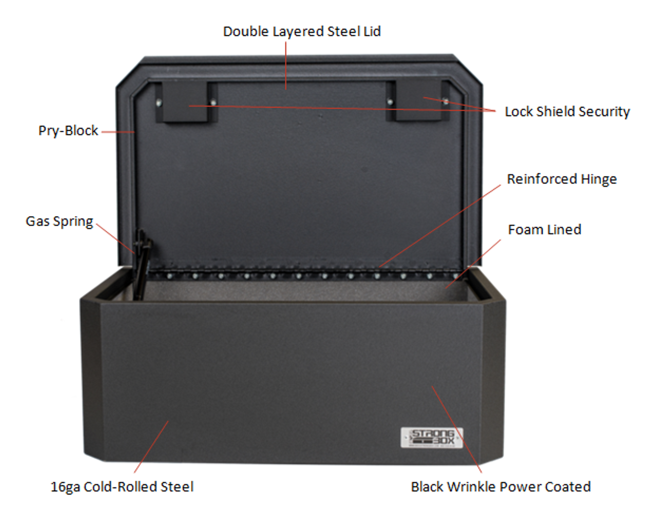 BOSS StrongBox 7417 Universal Vehicle Storage and Organizer Unit Box, Top Loader for gear and equipment, 26.5x16x10, includes foam lining