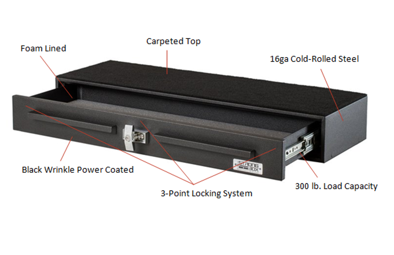 BOSS StrongBox 7126-7654 Pull Out Drawer Gun Safe goes Under the Rear Seat of Trucks, T-Handle Lock, Storage Unit for Rifles, Shotguns, Pistols, Mags, 54x13x5.75, includes carpeted top and foam lining