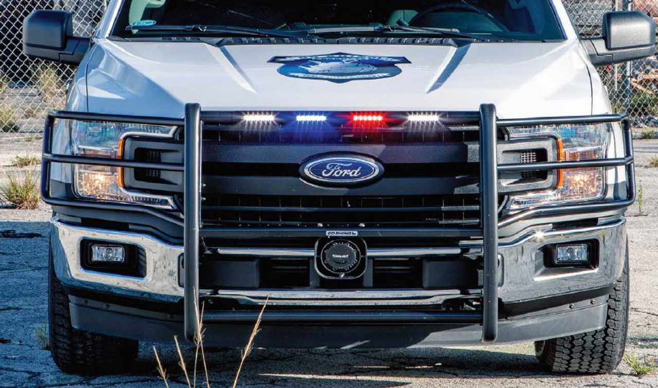 GO RHINO Ford F-150 2018-2020 Push Bumper, fits PPV SSV Civilian, LED Warning Light Ready, Optional Brush Guard Wrap, Aluminum or Steel, choose Texture or Gloss, includes Intersection Warning Light Mounting Brackets