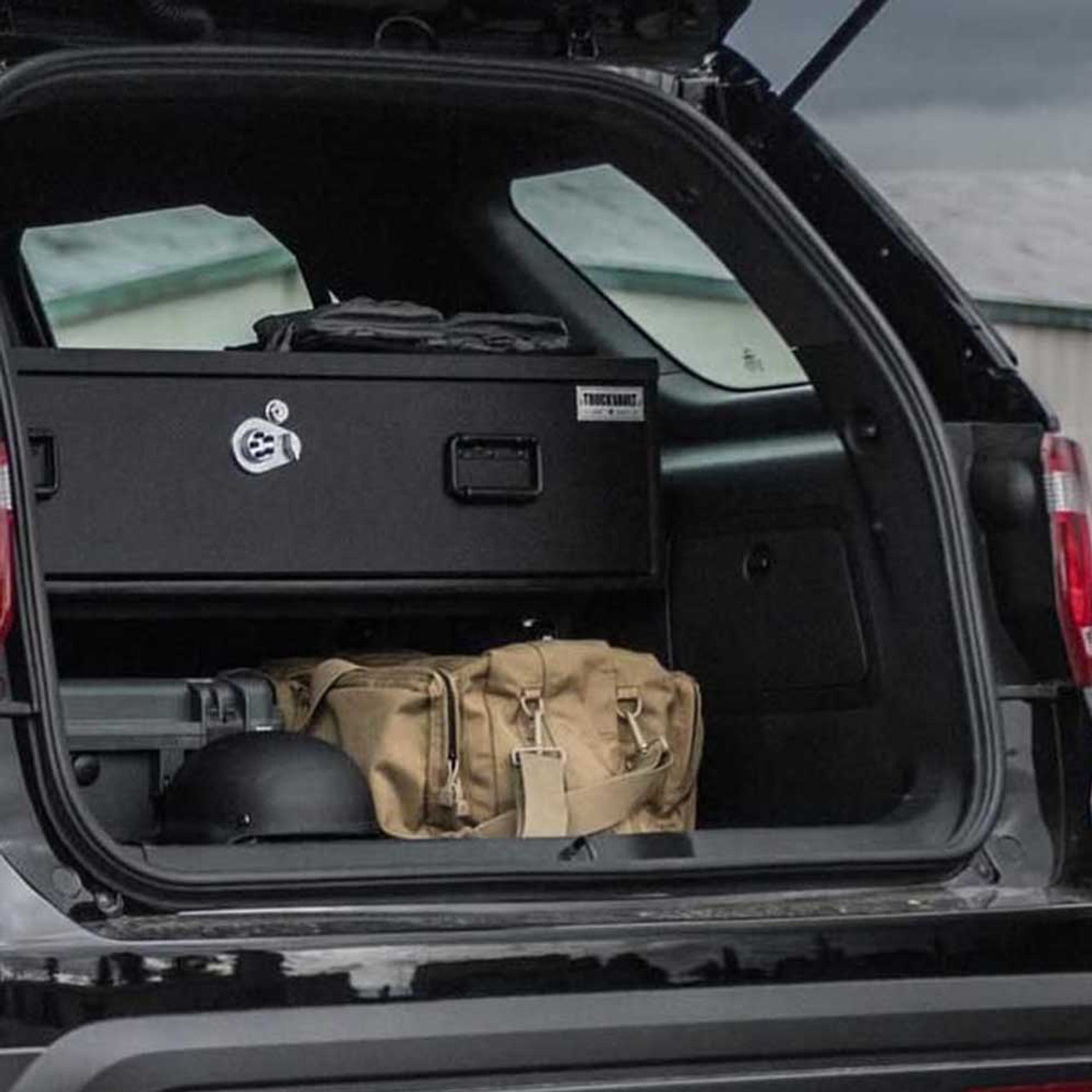 TruckVault Ford Expedition Elevated Series Drawer Storage Unit, 1 Drawer, Choose 6-10 inches Height, Includes Combo Lock and Dividers (2 Short & 2 Long), Carpeted Interior and Top, Still Access Spare Tire, Optional Foam and Rubber Mat