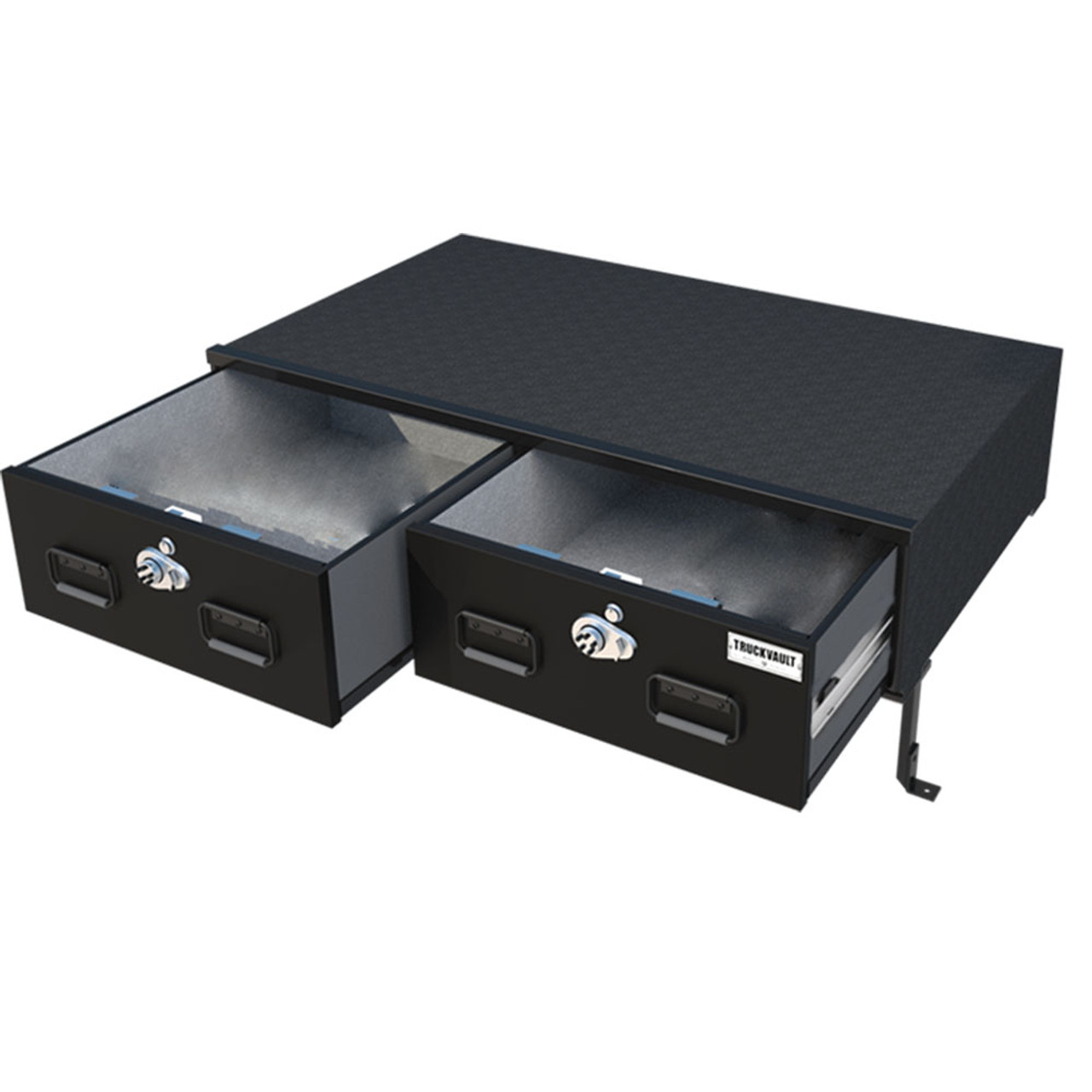 TruckVault Ford Police Interceptor Sedan Elevated Series Drawer Storage Unit, 2 Drawers, Choose 6-10 inches Height, Includes 1 Short Divider, Additional Divider Option, Includes Combo Locks, Interior Carpet, and Elevated Bracket